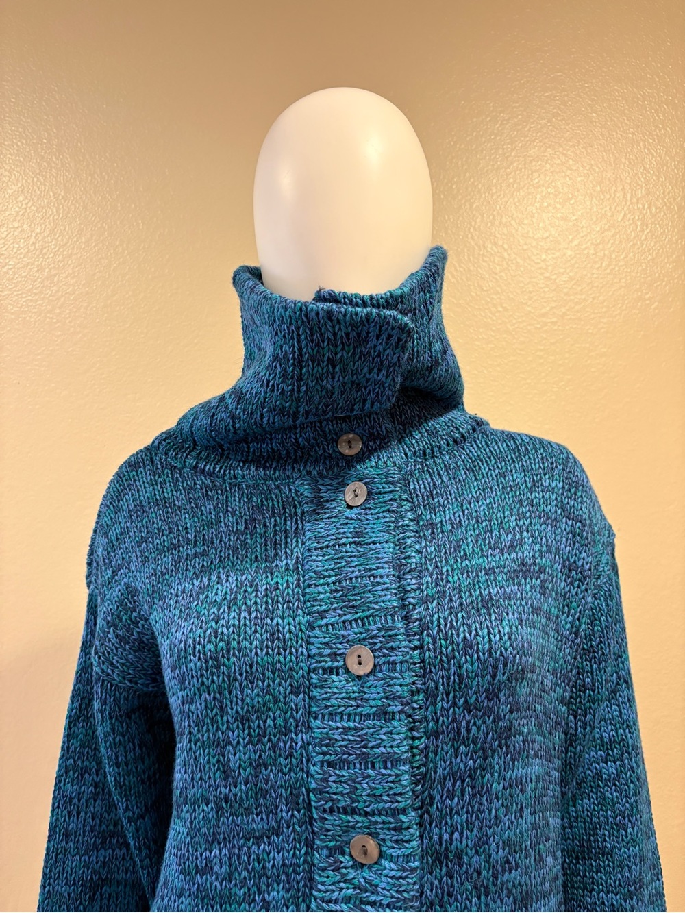 Vintage Joan Vass Knitted Tunic Sweater Size M Blue Green Pockets Acrylic Wool - Picture 14 of 14